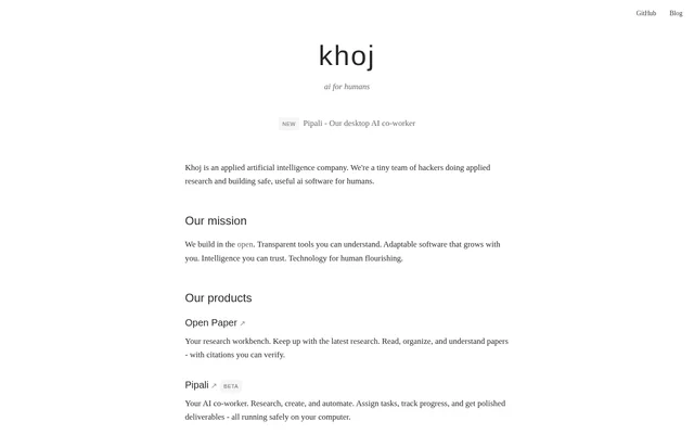 Khoj website screenshot