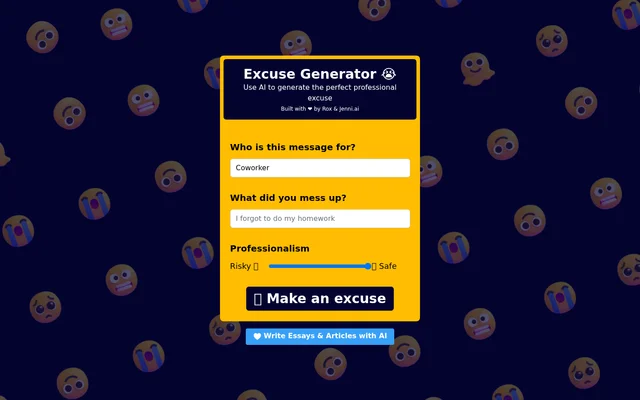 The Excuse Generator website screenshot