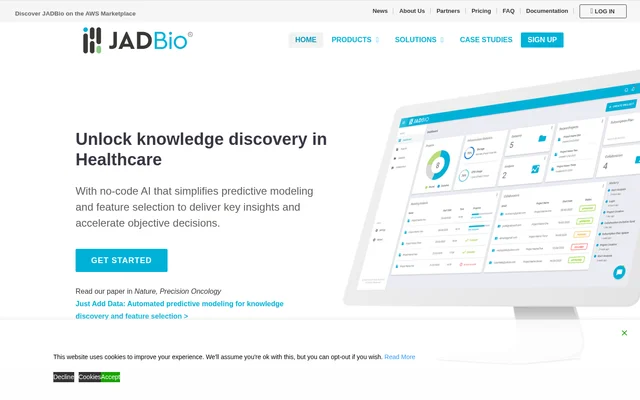 JADBio website screenshot