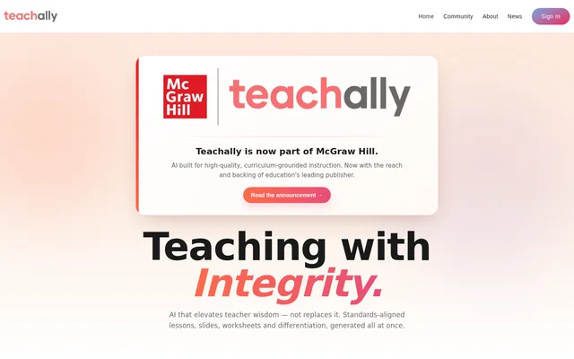 Teachally website screenshot