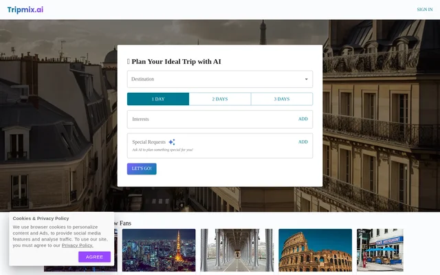 Tripmix website screenshot
