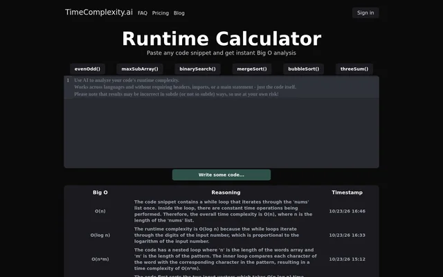 Timecomplexity website screenshot