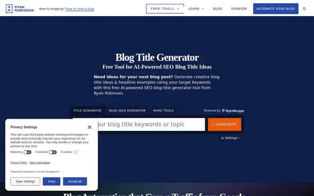 Blog Title Generator website screenshot