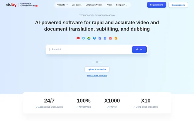 Vidby, Online Video Translator website screenshot