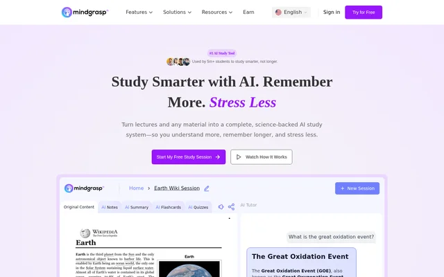 Mindgrasp AI website screenshot