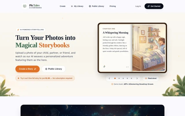 PicTales AI Storybook Generator website screenshot