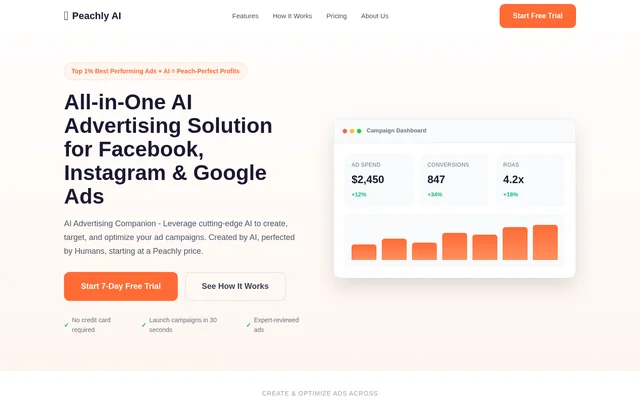 Peachly AI website screenshot