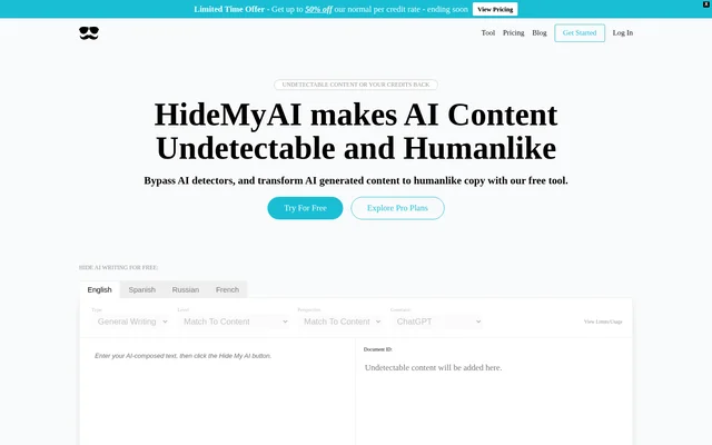 HideMyAI website screenshot