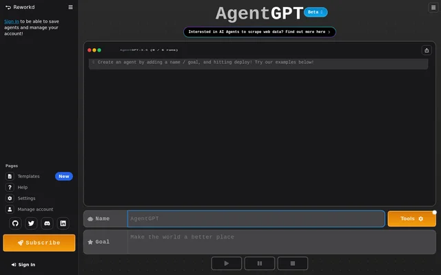 AgentGPT website screenshot