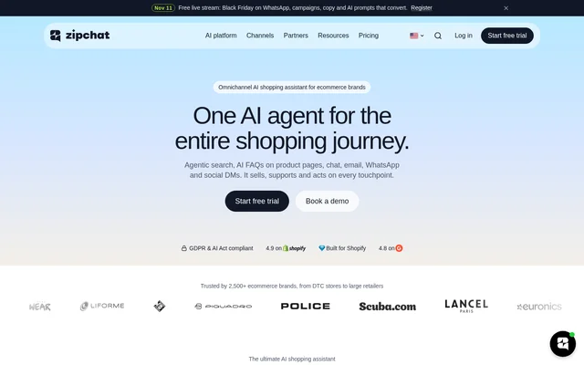 Zipchat website screenshot