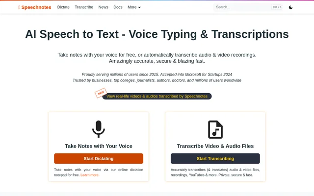Speechnotes website screenshot