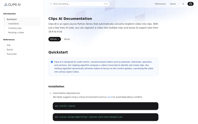 Clips AI website screenshot